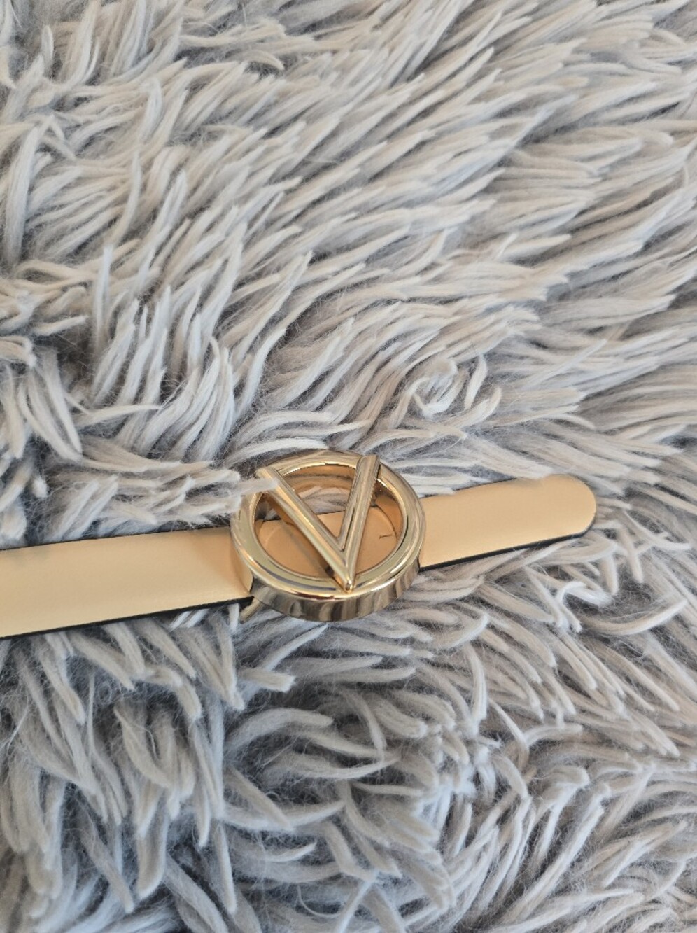 Valentino Cream Leather Belt with Gold V Logo Buckle